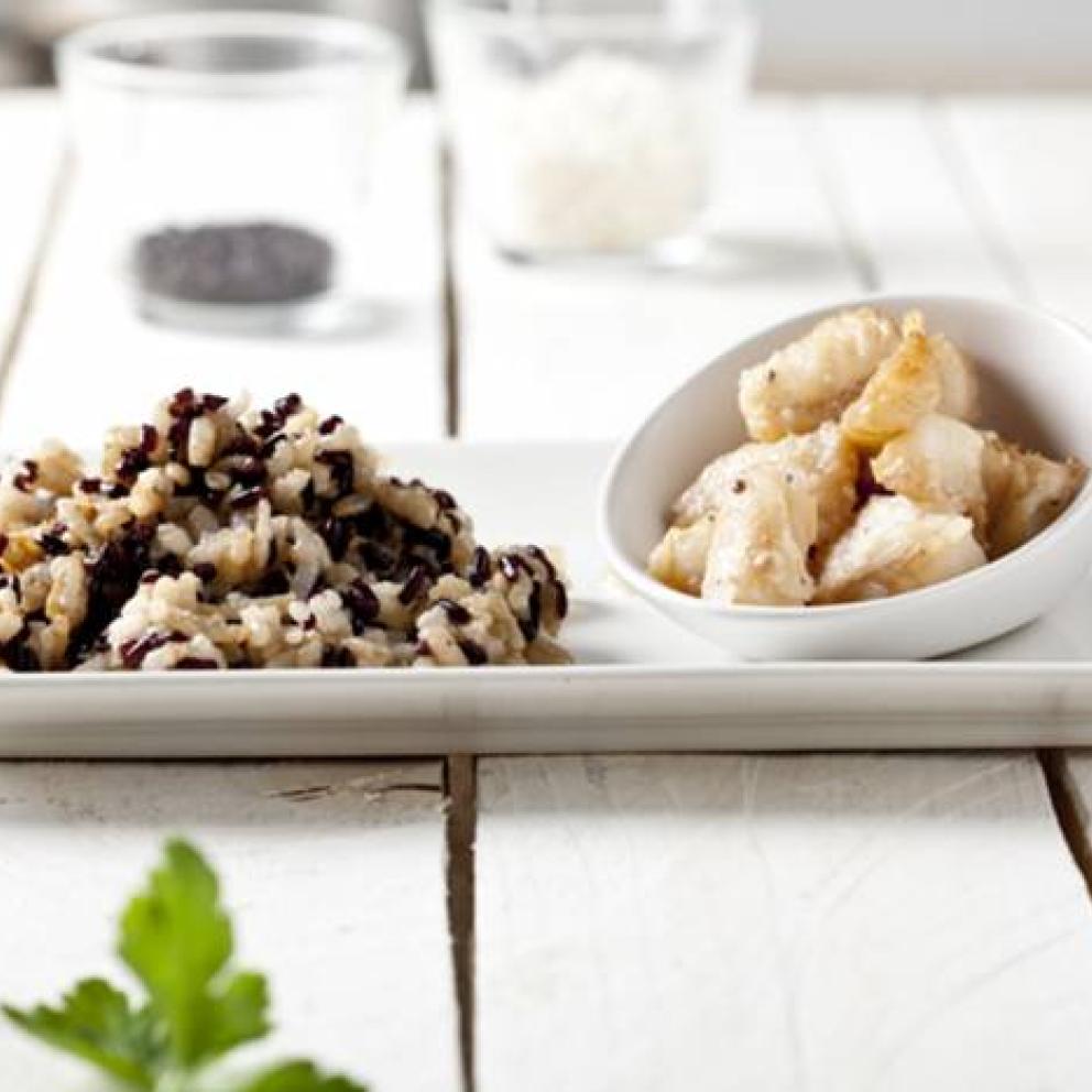 Risotto bicolore con baccalà