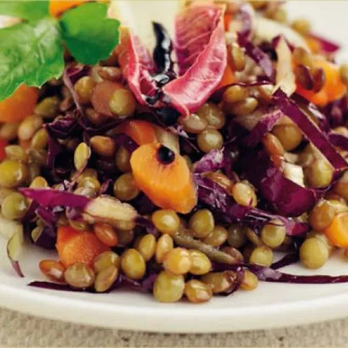 Insalata di lenticchie, trevisana e carotine
