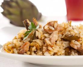 Risotto al forno ai carciofi e bocconcini di manzo